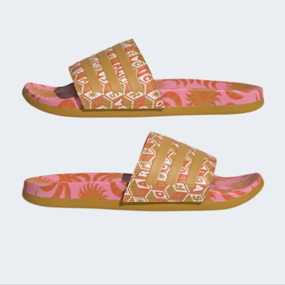 NIB FARM Rio Slide Sandals Adidas Collab Women's Size 11 Pink Abstract Floral